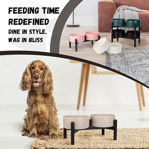 Raised Ceramic Dog Bowl Set - Elevated Double Dishes with Stainless Steel Stand - Food and Water Bowls for Small to Medium Dogs - Each Holds 2 Cups (28.75 fl oz) - Grey thumbnail 8