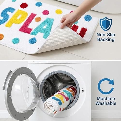 HAIWAOO Splash Bathroom Rug 17x24, Soft Colorful Letter Bath Mat, Absorbent Microfiber Bath Rug with Non Slip Backing, Machine Washable Rug for Kids and Family Bathroom, Tub, Shower, Sink thumbnail 7