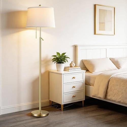 Gold Floor Lamp for Living Room, Modern Standing Lamp 55-67" Height Adjustable Brass Tall Floor Lamp with Pull Chain Switch and 3 CCT LED Blub for Living Room, Bedroom, Office & Corner Reading thumbnail 6