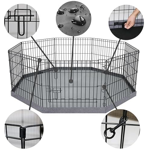 PETIME Foldable Metal Dog Exercise Pen/Pet Puppy Playpen Kennels Yard Fence Indoor/Outdoor 8 Panel 24" W x 24" H with Bottom Pad (with Bottom pad, 8 Panels 24" H) thumbnail 2