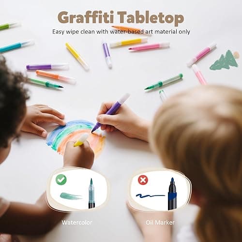 TODEFULL Kids Table and Chairs Set Large Storage, Height Adjustable | Toddler Activity Table and 2 Chairs Set, 34.6x24.8" Graffiti/Block Building Desktop, 4 Side Box, Kids desk for Home Preschool thumbnail 4