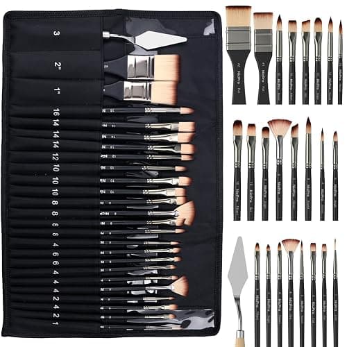 Nicpro 26pcs Professional Paint Brush Set with Palette Knife & Canvas Roll | Craft Paint Brushes for Acrylic Painting, Oil, Watercolor, Gouache & Canvas, Drawing & Art Supplies for Adults, Artists Gift - Image 1