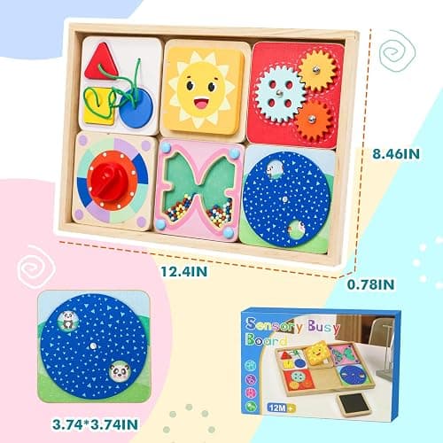 Ancaixin 6-in-1 Montessori Busy Board for 1 Year Old, Magnetic Sensory Toys for Toddler, Wooden Activity Busy Board for 12+ Months Baby, Fine Motor Skills Toys for Boys & Girls, Birthday Gifts 1 2 3 thumbnail 2