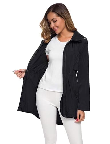 Avoogue Women's Long Raincoat with Hood Outdoor Lightweight Windbreaker Rain Jacket Waterproof thumbnail 2