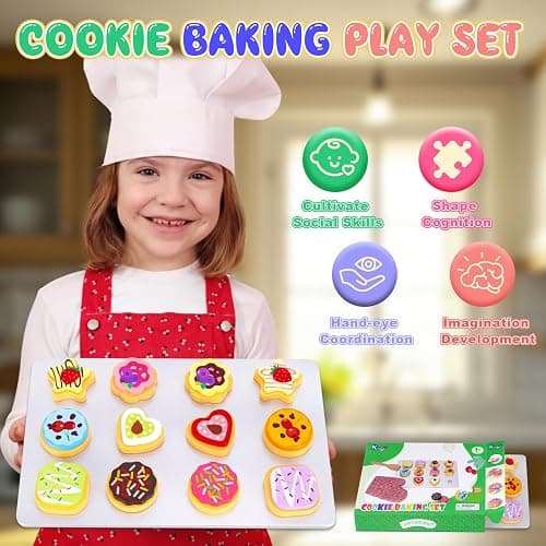 Slice and Bake Wooden Cookie Play Food Set for Kids Kitchen - Toy Food Accessories - Kids Pretend Cookies and Baking Sheet, Toy Baking Set for 3+ Year Old Boys Girls Birthday Gifts thumbnail 5