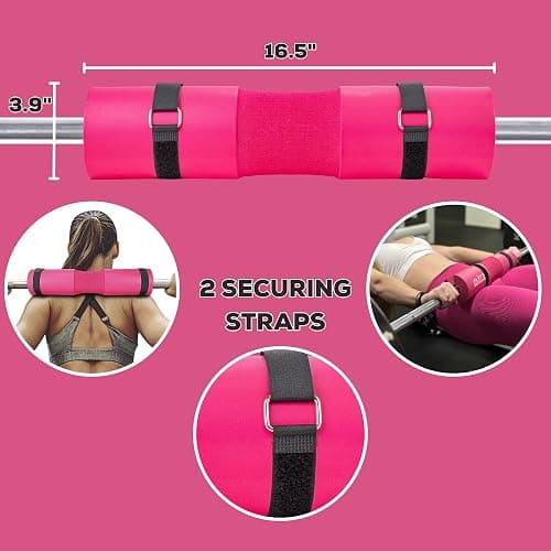 Elite Athletics Barbell Squat Pad for Women & Pair of Gym Ankle Straps for Cable Machines with Secure Straps & Carry Bag - Pink Hip Thrust Foam Squat Bar - Thick Foam Cushion thumbnail 3