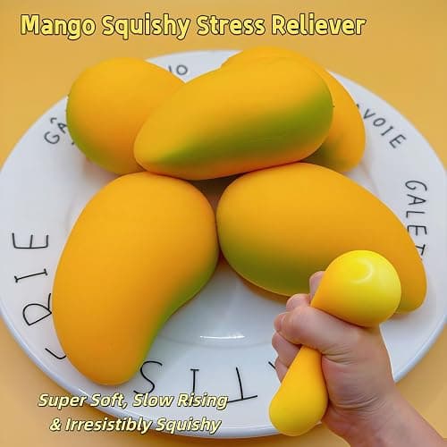 Gold Mango Squishy, Fast Rising Stress Relief Simulation Fruit, Anxiety Sensory Stress Squishy Hand Toys, Soft Squishy Stress Balls, Classroom Prizes, Calming Adults Fidget Toys thumbnail 5