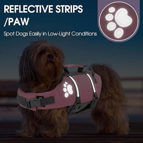 Queenmore Small Dog Life Jacket, Ripstop Dog Life Vest, Small Dog Life Vests for Swimming, Safety Dog Swimming Vest with Handle, Dog Life Vest for Boating with Hook Pet Life Jacket for Swim Water Pool thumbnail 4