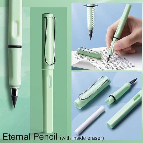 7 Pcs Cute Green Stationery Set Kawaii School Supplies Office Supplies Including Ballpoint Pens Pencil Sharpener Highlighter Correction Tape Eraser Utility Knife (Green) thumbnail 4