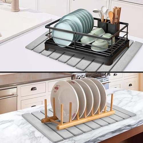 Large Stone Dish Drying Mats for Kitchen Counter, 24"(L)×16"(W) Collapsible Quick Dry Dish Drying Mat, Eco-Friendly Absorbent Diatomaceous Earth Mat for Dishes Bottles Cups, Match Any Countertop - Classic thumbnail 7