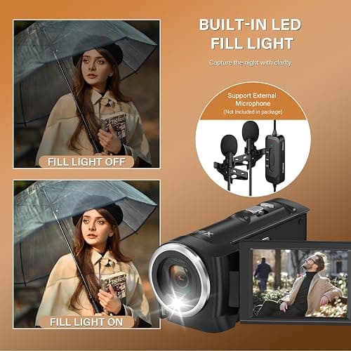 Muitune Camcorder Video Camera QHD 2.7K 56MP 16X Digital Zoom Vlogging Camera with LED Fill Light for YouTube, 2.8 Inch 270 Degree Rotation LCD Screen Camcorder with 32GB SD Card and Two Batteries thumbnail 5
