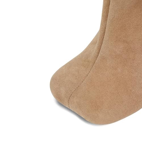 VOZTOLLS Women's Knee High Suede Boots for Women Wide Calf Square Toe Stiletto Heels Tall Boots Pull On High Heel Long Booties thumbnail 6