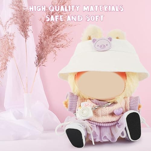 5 Set 15- 17cm Doll Clothes - Dolls Outfit Accessories for Girl , with White Bucket Hat + Small Camera + Canvas Shoes (No Doll) (Purple) thumbnail 3