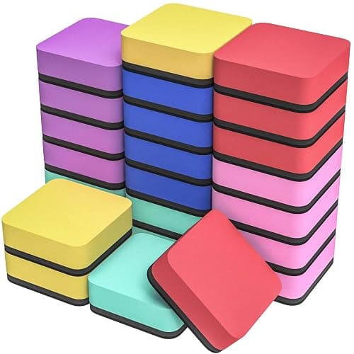 MaxGear 24 Pack Dry Erase Erasers, Magnetic Whiteboard Dry Erasers for Classroom, Mini Whiteboard Cleaning Pads, Chalkboard Wiper Teacher Supplies for School, Office, Home, 6 Color, 2 x 2 Inch - Image 1