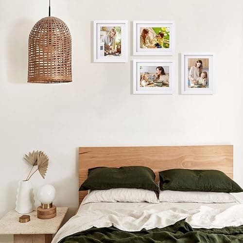 Egofine 8x10 Picture Frames Set of 4, Made of Solid Wood Covered by Plexiglass 4x6 and 5x7 with Mat or 8x10 without Mat, for Table Top Display and Wall Mounting Photo Frame White thumbnail 7