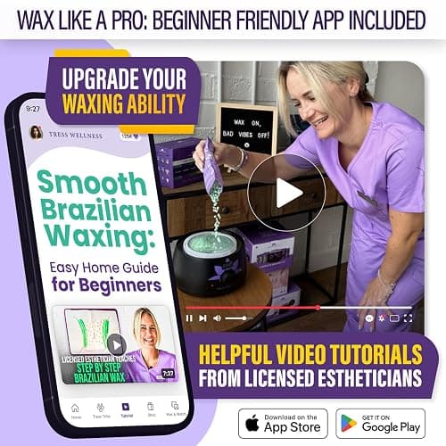 Tress Wellness Waxing Kit for Sensitive Skin, Safe for Face & Skin, Prep & Aftercare Spray, Easy to Use, At-Home Kit for Face, Bikini, Brazilian & Full Body - Digital Display, Black Purple Flower thumbnail 6