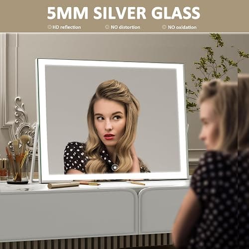 Gvnkvn Ligheted Vanity Mirror with Lights, 15" x 11" Travel LED Makeup Mirror, 3 Modes Light, Smart Touch Control Dimmable, 360°Rotation, Rectangle White Frame thumbnail 5