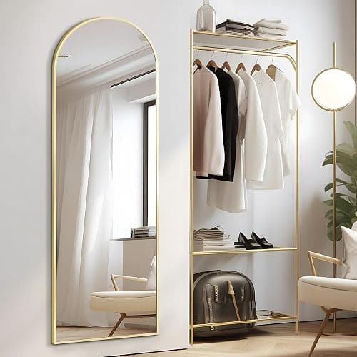 55x20" Arched Full Length Mirror with Stand, Gold Long Floor Mirrors, Full Body Dressing Mirror Over The Door, Tempered Glass Safety Wall Mirror for Bedroom, Living Room, Bathroom, Entryway Decor thumbnail 5