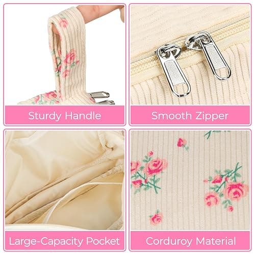 WOBAGMEN Cute Pencil Case for Girls,Large Corduroy Zippered Pencil Case Pouch, aesthetic Pencil Bag with Compartments, Soft Pencil Pouch School Supplies for Teen Girls Boys and Women(pink floral) thumbnail 4