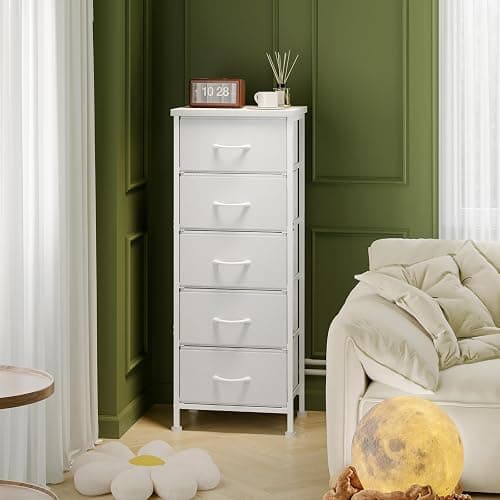 Fixwal White Tall Dresser for Bedroom, Closet Organizers and Storage Tall Fabric Dresser for Closet, Drawer Organizer with 5 Drawers, Bedroom Furniture thumbnail 4