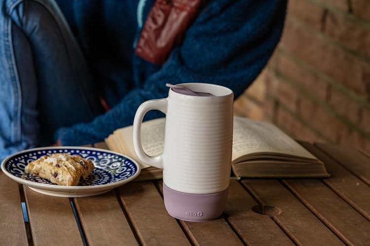 Ello Jane 18oz Ceramic Travel Mug with Handle, Splash-Resistant Slider Lid and Built-in Coaster, Perfect for Coffee and Tea, BPA Free, Dishwasher Safe, Gift for Him Her Birthday, Mauvewood thumbnail 2