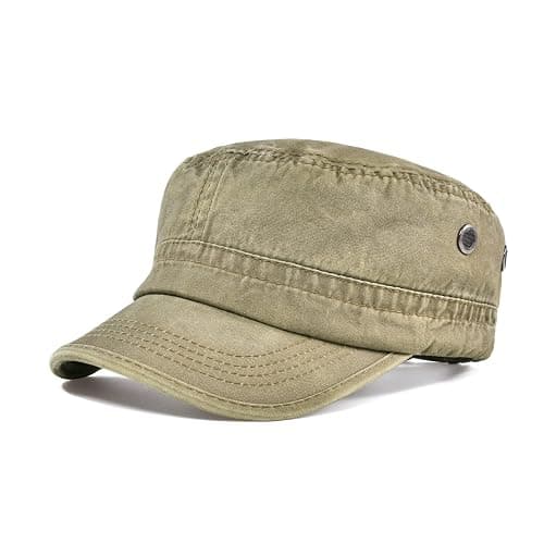 VOBOOM Men Washed Cotton Cadet Army Cap Vintage Flat Hat | Vintage Flat Top Design, Light Denim Cotton, Casual Military Style Hat - Image 1