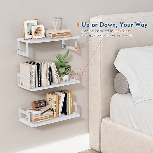 Harwaya White Wall Bookshelf for Kids Room, Small Floating Book Shelf for Teen Girls Boys Bedroom, 8 Inch Deep Wall Mounted Bookshelves for Office Living Room Bathroom Decor (3-Pack) thumbnail 6