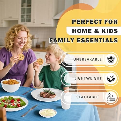 Perlapoc Wheat Straw Plates and Bowls Sets of 16，Unbreakable Dinnerware Sets for 4, Microwave & Dishwasher Safe Kids Dish Set for Kitchen, Outdoor, Camping, Party, RV- White thumbnail 8