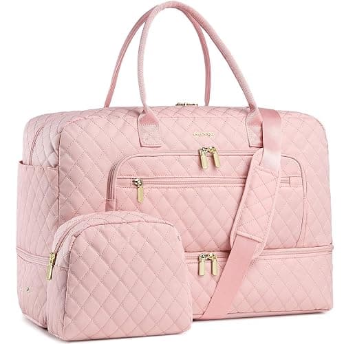 Large Women Travel Duffle Bag - Carry on Overnight Bag Weekend Travel Duffel Tote Bag Yoga Gym Bag with Wet Pocket Toiletry Weekender Overnight Bag for Travel Business Trips Sports Hospital Pink - Image 1