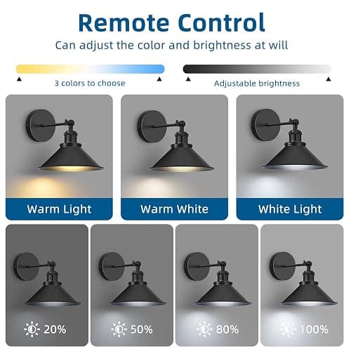 ZornLots Battery Operated Wall Sconce Set of 2,Vintage Wireless Wall Sconces with Remote,Dimmable Led Wall Lights,Wall Lamp Fixture Indoor Bedroom Living Room Kitchen,LED Bulbs Included,Black thumbnail 3