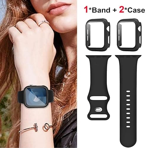 Sport Band and Case for Apple Watch Band 40mm 44mm 46mm 42mm 41mm 45mm 38mm iWatch Bands for Women/Men,Silicone Waterproof Strap with Cover Combo for Apple Watch Series 11 10 9 8 7 6 5 4 SE Ultra/2 3 thumbnail 2
