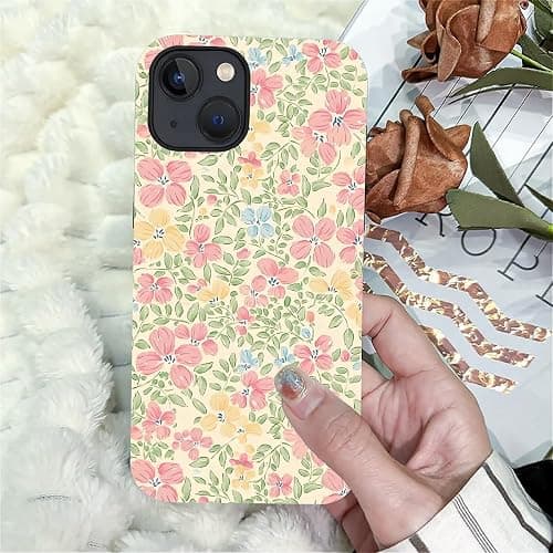 Akinmi Case for iPhone 15,Fresh Flowers Exquisitely Pattern Double Protective Phone Cover Cases Soft Silicone for iPhone 15 thumbnail 5