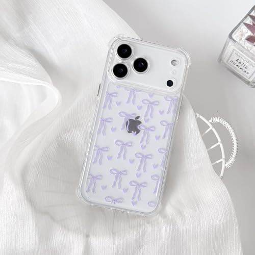 Lovmooful Compatible for iPhone 17 Pro Max Case Clear Cute Bowknot Heart with Four Corners Shockproof Design for Girls Women Soft TPU More Protective Girly for iPhone 17 Pro Max Case-Purple Bow thumbnail 2
