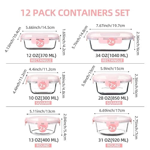 C CREST 12 Pack Premium Glass Food Storage Containers with lids Set | Freezer/Oven/Dishwasher Safe Food Storage Containers for Pantry and Kitchen | Meal Prep Container for Lunch thumbnail 3