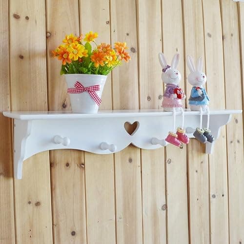 Wall shelf Heart-Shaped Wall Hanging Eureopean Style Wood (White) thumbnail 2