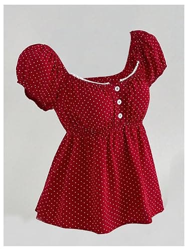 Verdusa Women's Cute Babydoll Tops Polka Dots Flowy Going Out Outfits | Peplum Tops For Teen Girls, Summer Flowy Tops, Gingham Tops, Bubble Sleeve, Y2K Outfits thumbnail 2