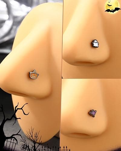 Agrewd 3PCS Halloween Nose Studs 20G Black Nose Rings for Women Men L Shaped Nostril Piercing Jewelry Stainless Steel thumbnail 2