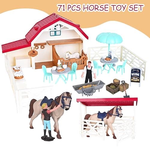 Peagprav Horse Club Riding Arena 71-Piece, Horse Stable Toys Playset, Farmmer Figures,Farm Animal Figurine, Coffee Shop, Barn with Fence Toys for 3-7 Years Old Kids Boys Girls Toddlers thumbnail 8