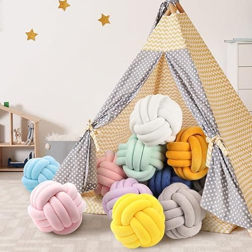 Ivory Knot Pillow Ball, Handmade Decorative Throw Pillow, Soft Round Knotted Cushion for Couch & Bedroom, Cute Home Decor, Braided Pillow for Living Room (7.87 Inches) thumbnail 7