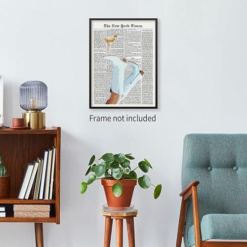 Retro Martini Cocktail Newspaper Poster Preppy Light Blue Western Cowgirl Coquette Boots Wall Art Bar Cart Alcohol Canvas Prints for Bar Cart Dorm Bedroom Wall Decor 12x16 inch Unframed thumbnail 3
