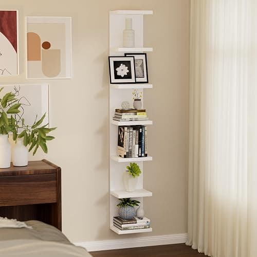 BKALEME 7 Tier Wall Shelf Unit, Floating Shelves for Storage Home Display, Versatile Lack Wall Shelves for Bedroom,Living Room,Office Decor, Tall Long Shelf for Book,Shoe,Vanity, Purse and TV White thumbnail 2
