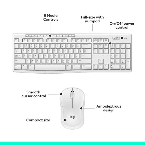 Logitech MK270 Wireless Keyboard and Mouse Combo for Windows, 2.4 GHz, 8 Multimedia Keys, PC, Laptop, Wireless Keyboard Compact Mouse Combo - White thumbnail 6