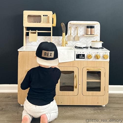 Teamson Kids Little Chef Cyprus Play Kitchen Set for Toddlers with 14 Accessories, Wooden Toy Cooking Playset for Kids Ages 1-8, Montessori Cooking Station, Light Oak/White Pretend Kitchen thumbnail 6