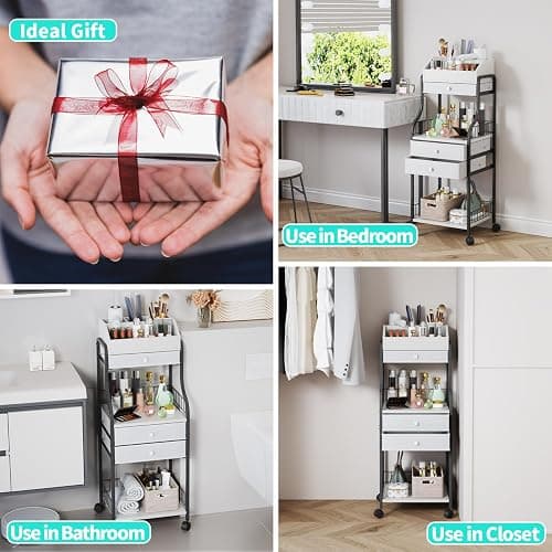 HapiRm Floor Makeup Organizer Storage - Vanity Skincare Make Up Organizers and Storage with Drawers, Cosmetics Display Cases Holder for Skin Care Nail Polish Perfume Makeup Brush thumbnail 7