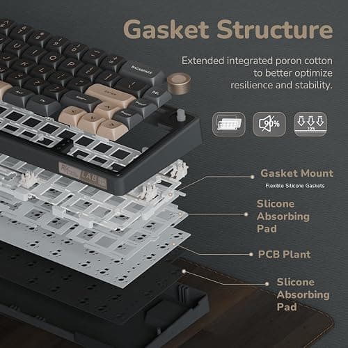 RK ROYAL KLUDGE R65 Wired Gaming Keyboard with Volume Knob, 60% Percent RGB Backlit Mechanical Keyboard Gasket Mount with PBT Keycaps, MDA Profile, QMK/VIA, 66 Keys Hot Swappable Cream Switch, Black thumbnail 6
