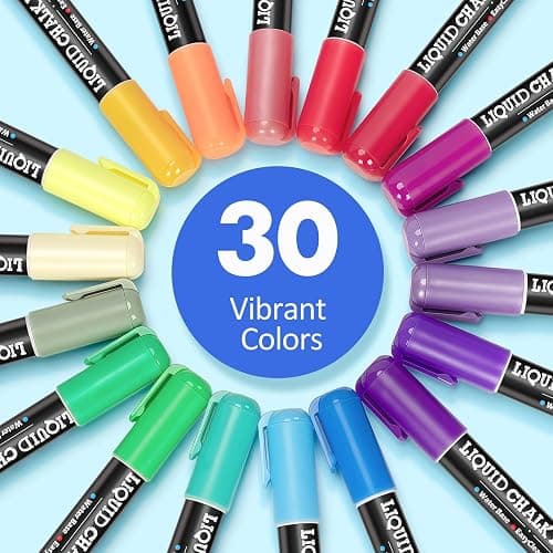 30 Pack Liquid Chalk Markers for Blackboard, Dry Erase Markers Pens for Chalkboard Calendar Window Car Glass, 6mm Reversible Tip, Dust-Free Chalk Pens for School Kids Bistro Businesses Restaurants thumbnail 6
