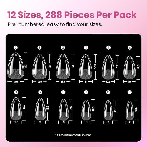 Beetles Gel Nail Kit Etch-X, Almond Short, 288pcs 12 Sizes Nail tips, with 10ml Hema-Free Nail Glue Gel, Glue on Nails for Acrylic Press On Nail, Pre-Etched Half Matte Extension Set for Home DIY thumbnail 4