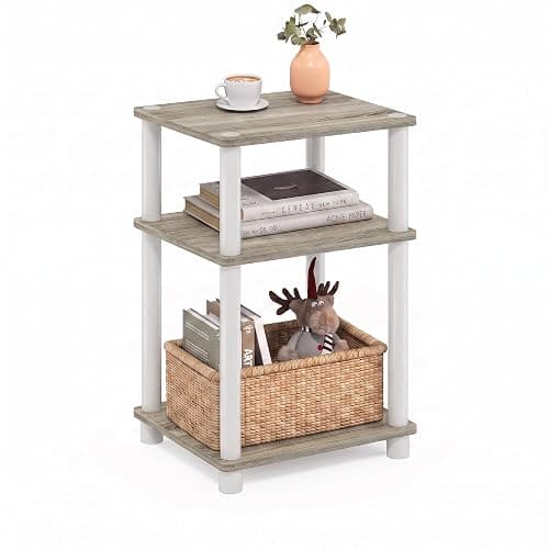 Furinno JUST Toolless 3-Tier Side Table, Open Shelf End Table, Sonoma Oak | Soft-Corner, Night Stand, Bedside Table, for Living Room, Bedroom, Bathroom - Image 1