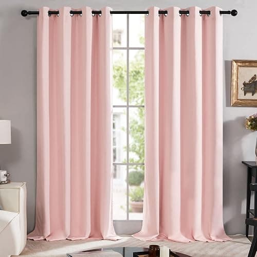 Deconovo 100% Blackout Curtains with Black Liner, Thermal Insulated Noise‑Reducing Grommet Drapes, Double‑Layer Room Darkening for Bedroom, Nursery, Home Office, 2 Panels, Crystal Pink, 52W x 84L thumbnail 3