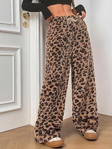 ZAFUL Women's Fuzzy Plush Pajama Pants Drawstring Elastic Waist Wide Leg Teddy Pj Bottoms Lounge Pants thumbnail 3